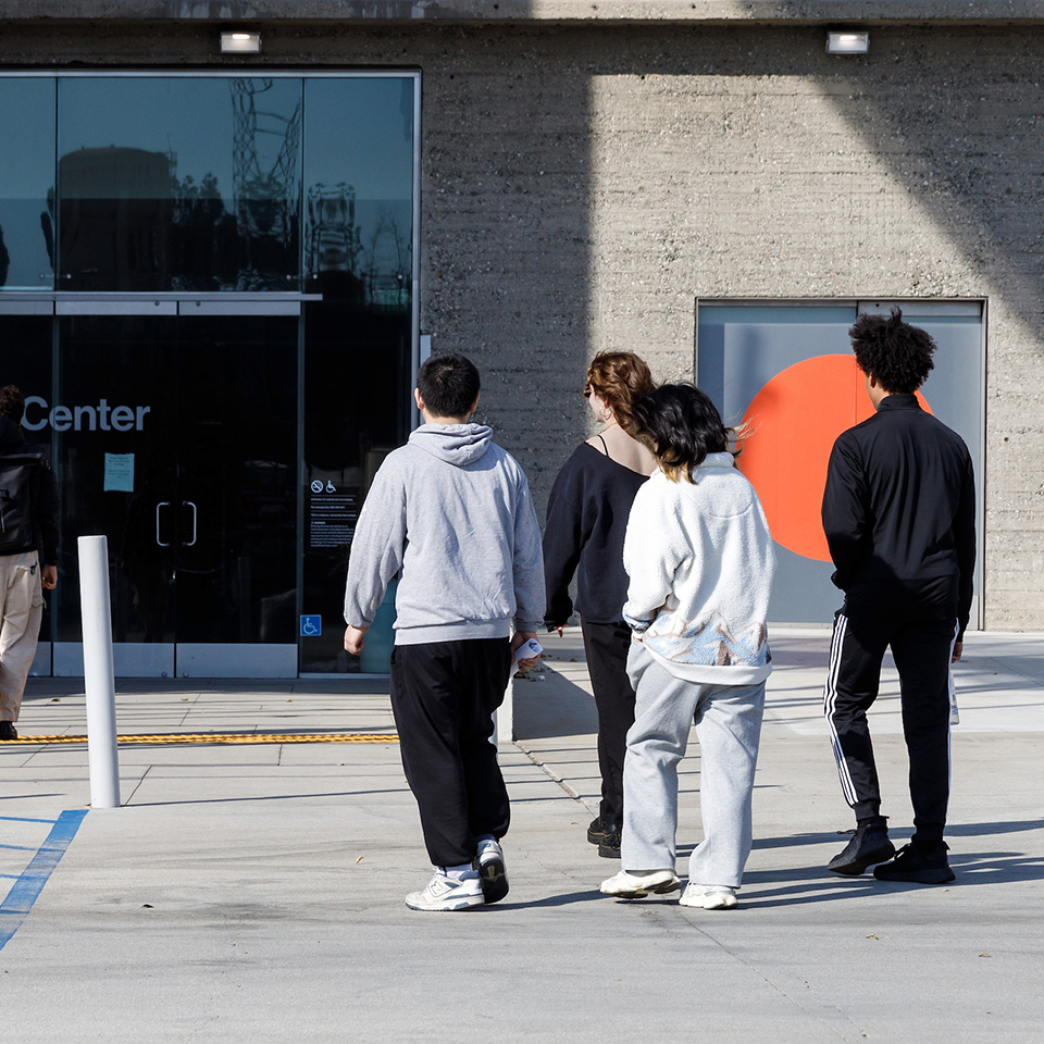 Students walking into building