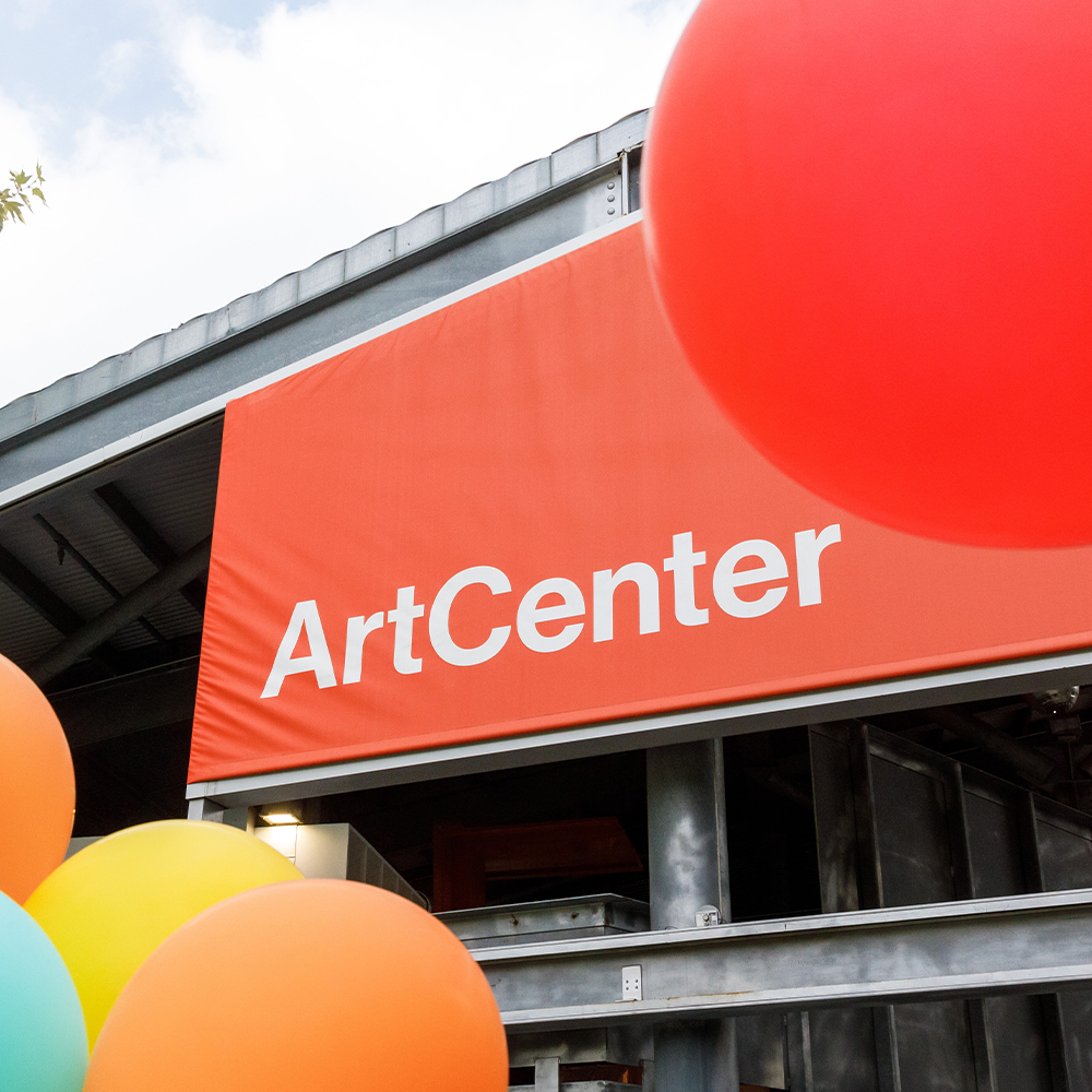 Image of outside banner attached to building reading "ArtCenter"